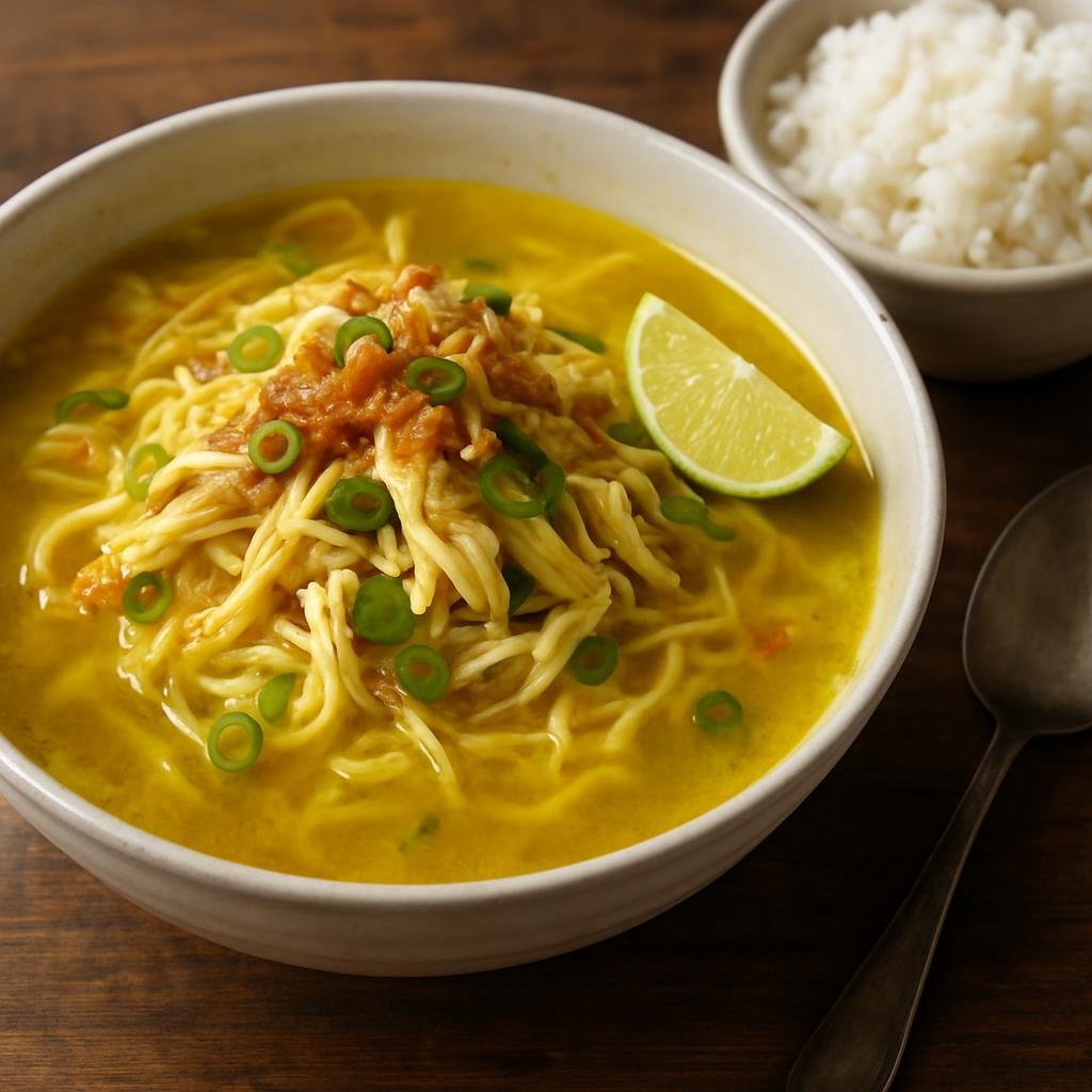 Entree: Cocos (Keeling) Islands – Soto Ayam (Indonesian-style turmeric chicken soup with shredded chicken, clear spiced broth, and noodle or rice accompaniments) recipe