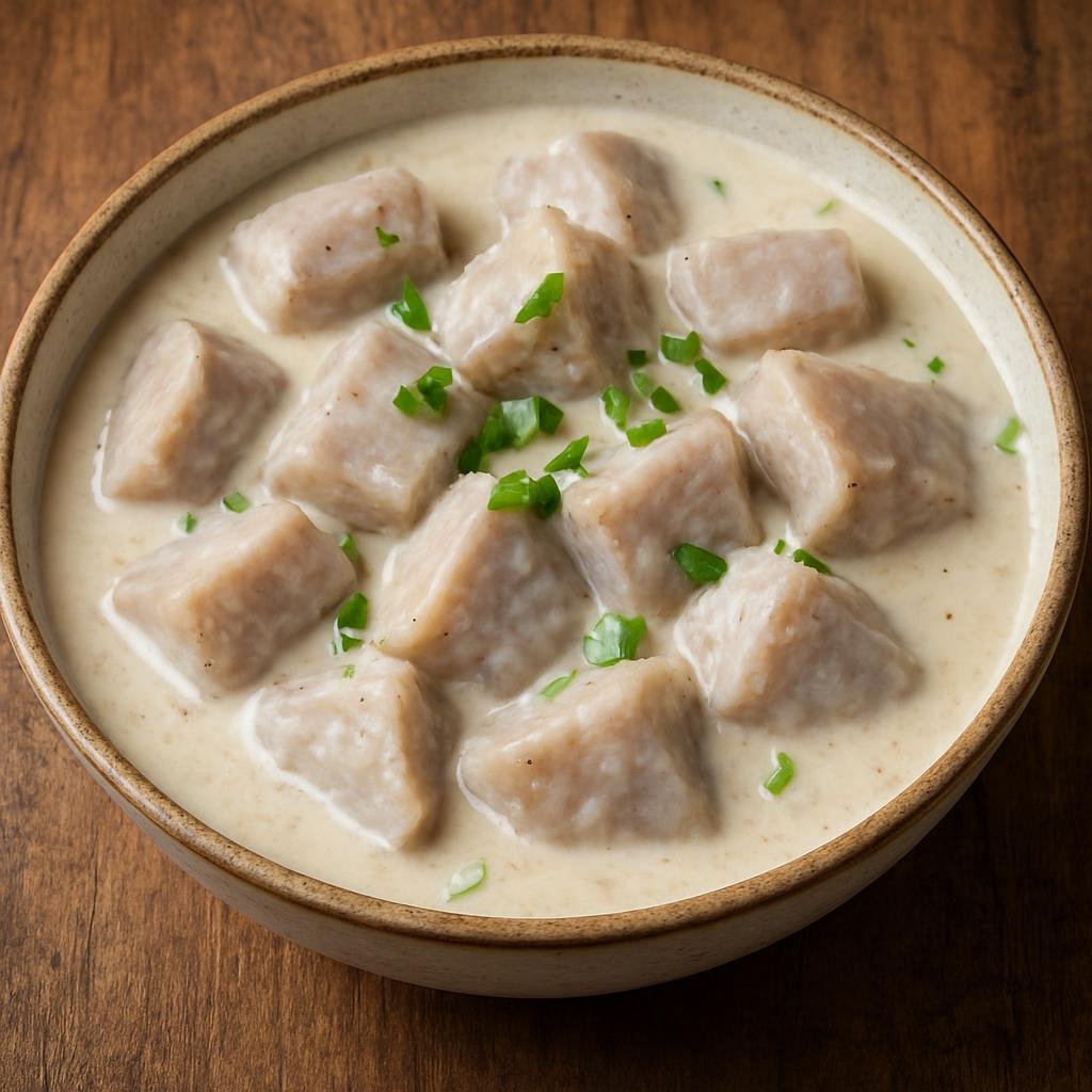 Entree: Cook Islands – Taro and Coconut Cream (Baked or stewed taro tubers cooked in rich coconut cream to make a hearty Polynesian main course) recipe