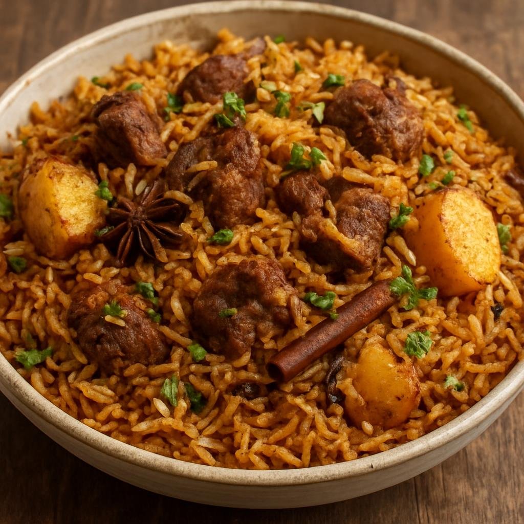 Entree: Pakistan – Coastal Pakistan – سنڌي پلائو ➤ Sindhi Pulao (A fragrant Sindhi rice pilaf cooked with spiced meat, potatoes, and whole warm spices) recipe