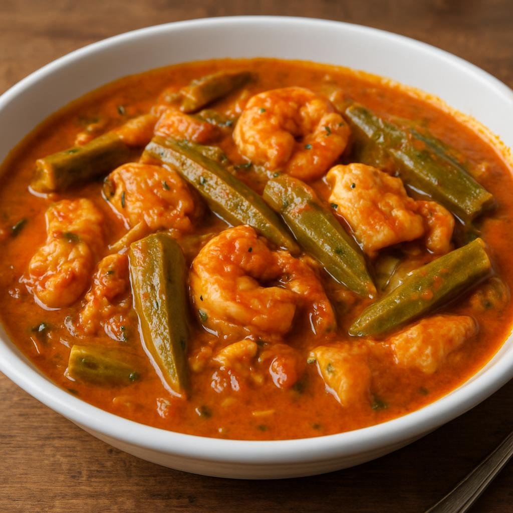 Entree: Bonaire, Sint Eustatius and Saba – National Cuisine – Giambo (A Caribbean okra-based stew with salted fish and seafood cooked into a thick savory sauce) recipe
