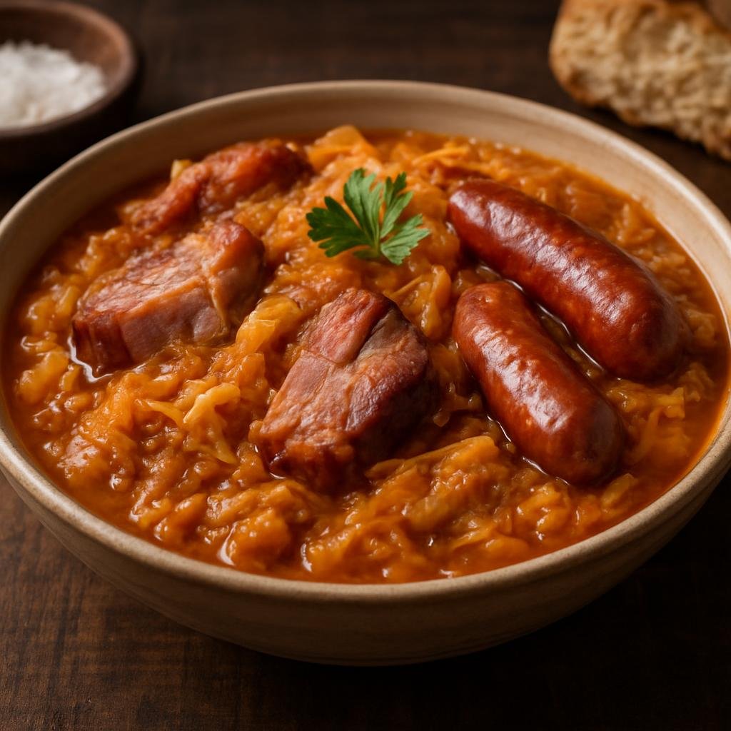 Entree: Montenegro – Northern Culinary Region – Kiseli Kupus (Slow-simmered sauerkraut with smoked pork and sausages, a hearty Balkan cabbage stew) recipe