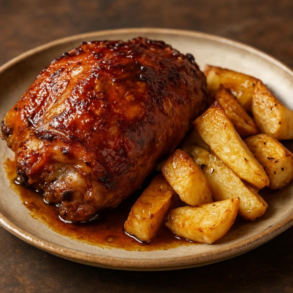 Entree: New Caledonia – Northern Culinary Region – Roasted Wild Boar (Slow-roasted wild boar shoulder glazed with coconut and citrus, served with roasted root tubers) recipe