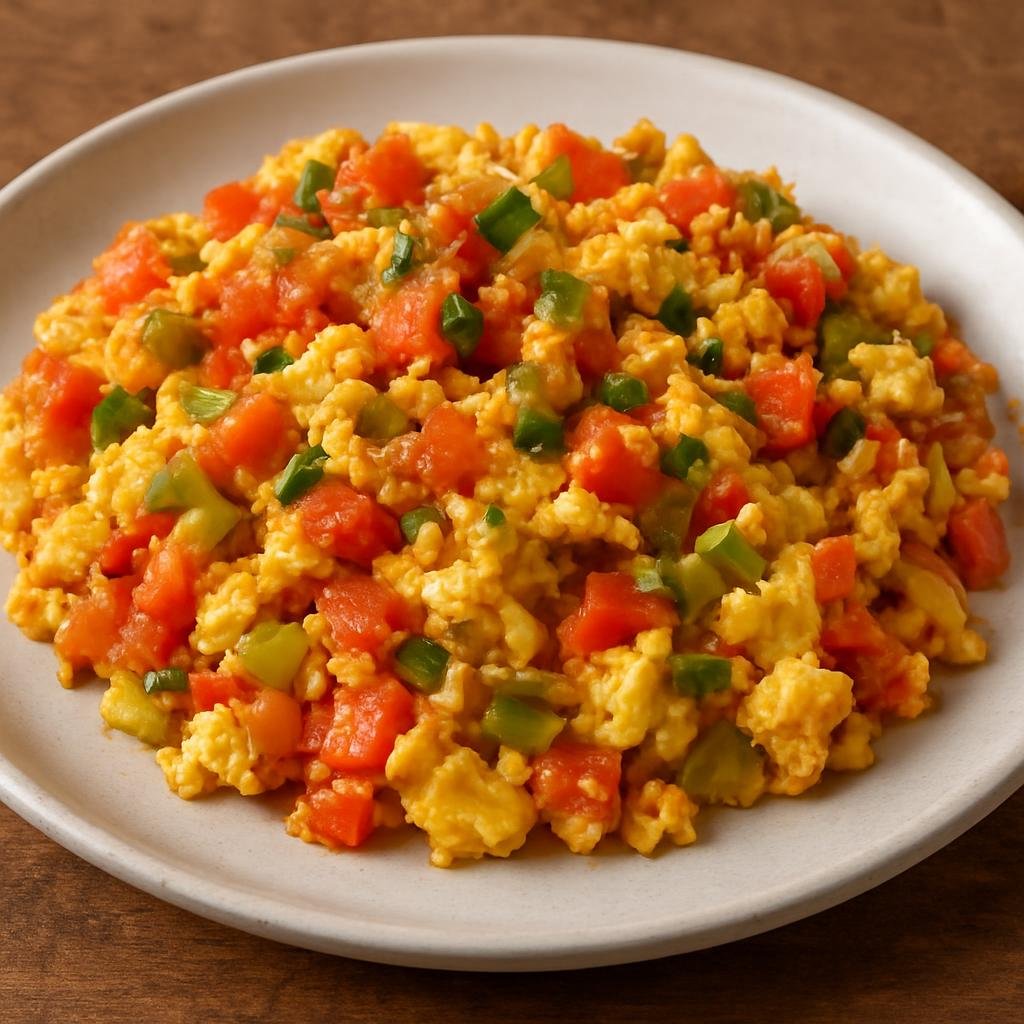 Entree: Venezuela – Northern Culinary Region – Perico (Scrambled eggs cooked with sautéed tomatoes, onions, and peppers for a bright savory breakfast or light entree) recipe