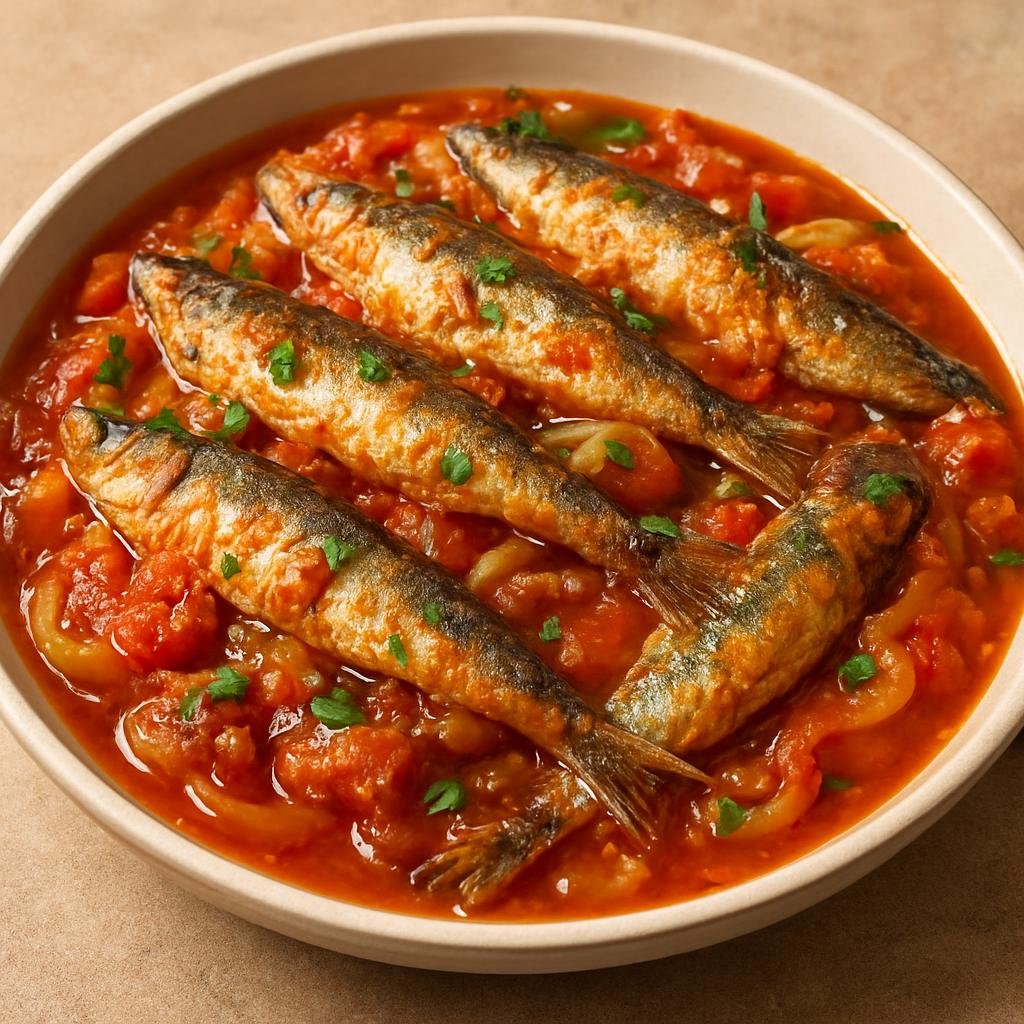 Entree: Turkey – Aegean Turkey – Sardalya Pilaki (Sardines slow-cooked in olive oil with tomatoes, onions, and herbs) recipe