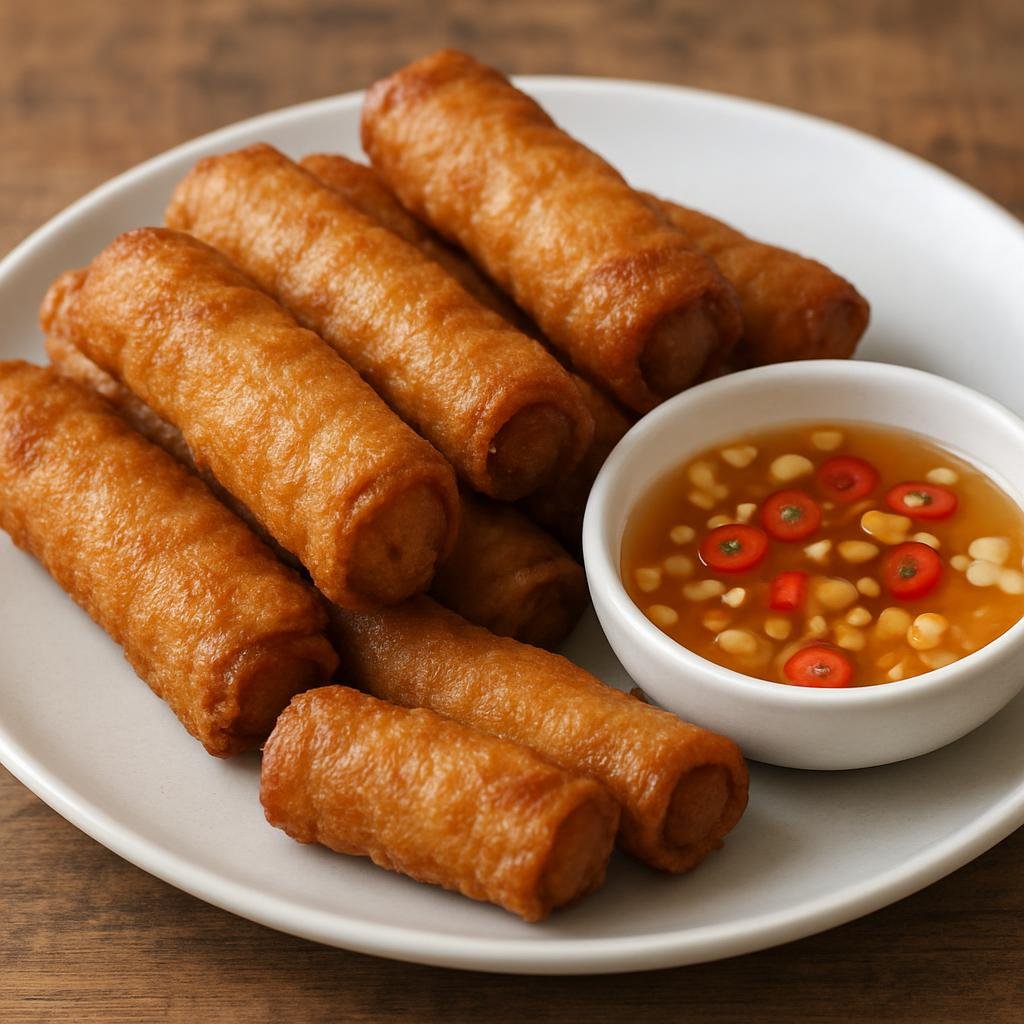 Entree: Philippines – Cebuano – Ngohiong (Cebu-style deep-fried five-spice pork rolls similar to lumpia, served with a tangy vinegar dip) recipe
