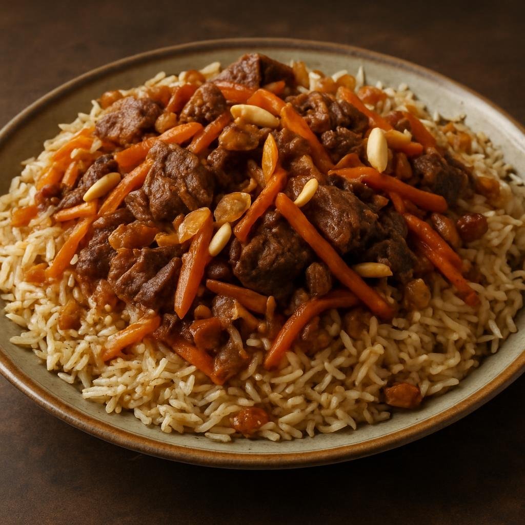 Entree: Afghanistan – Hazarajat Highlands – قابلی پلو ➤ Qabili Palaw (Afghan spiced lamb and rice pilaf with caramelized carrots, raisins, and toasted nuts) recipe