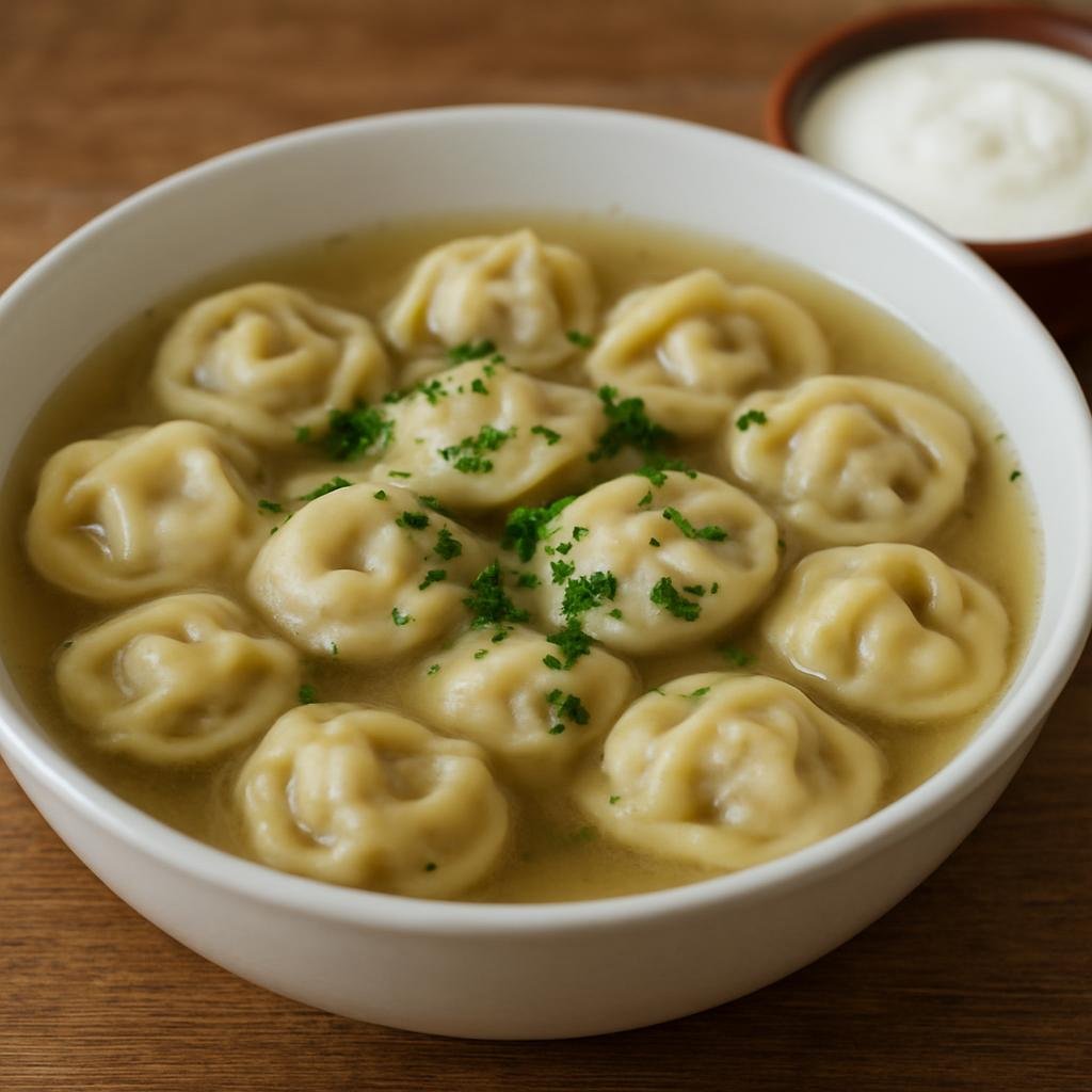 Entree: Uzbekistan – Fergana Valley – Chuchvara (Small Uzbek boiled dumplings filled with seasoned meat, traditionally served in a clear broth or with yogurt) recipe