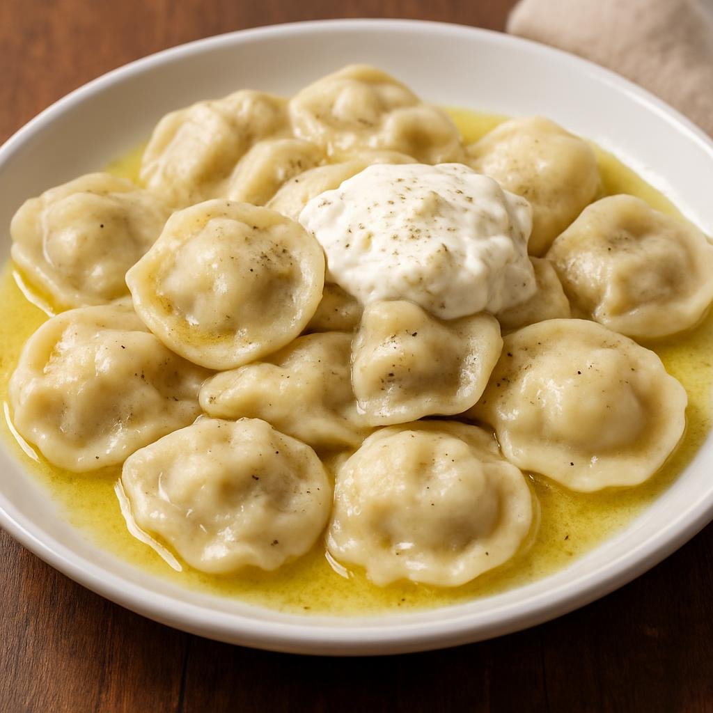 Entree: Bosnia and Herzegovina – National Cuisine – Klepe (Bosnian boiled dumplings filled with seasoned minced meat and served with melted butter and cream) recipe
