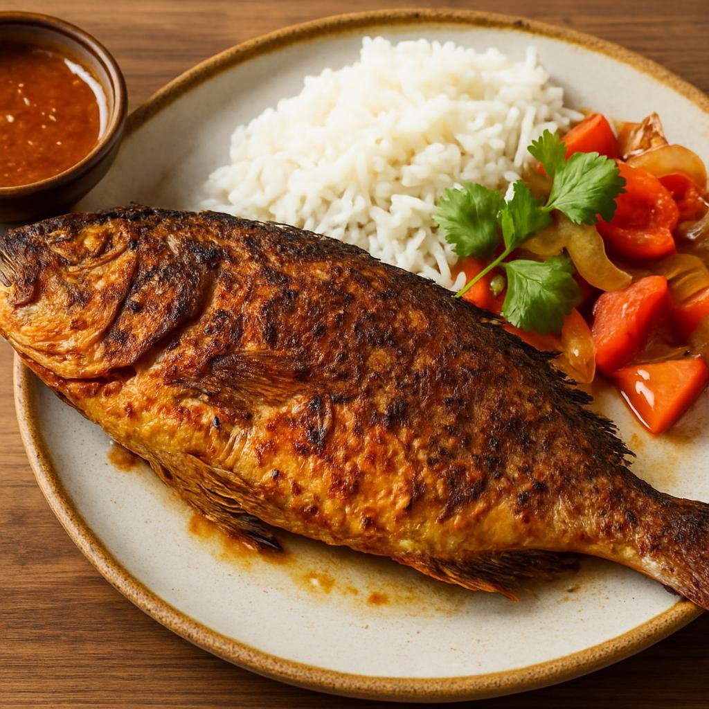 Entree: French Guiana – National Cuisine – Poisson Grillé aux Épices (Spiced grilled whole fish in a Creole-style marinade) recipe