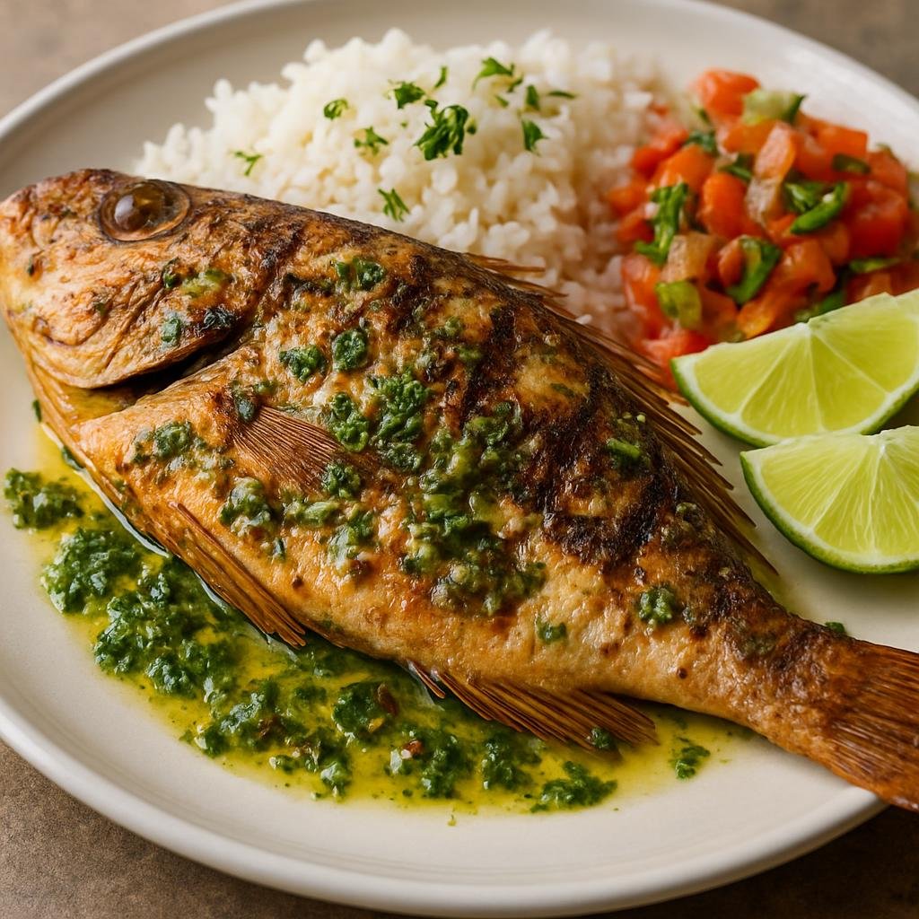 Entree: Guadeloupe – Northern Culinary Region – Vivaneau Grillé (Grilled red snapper prepared with a Creole-style citrus and herb marinade) recipe