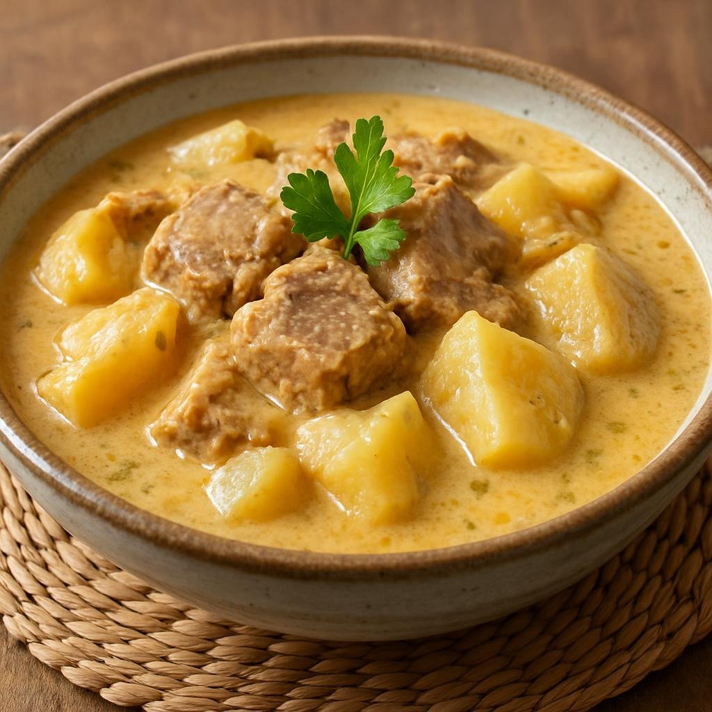 Entree: Kiribati – Northern Culinary Region – Te Bua Toro Ni Kainikama Ma Te Roro (Baked island tuna and breadfruit cooked in rich coconut cream) recipe