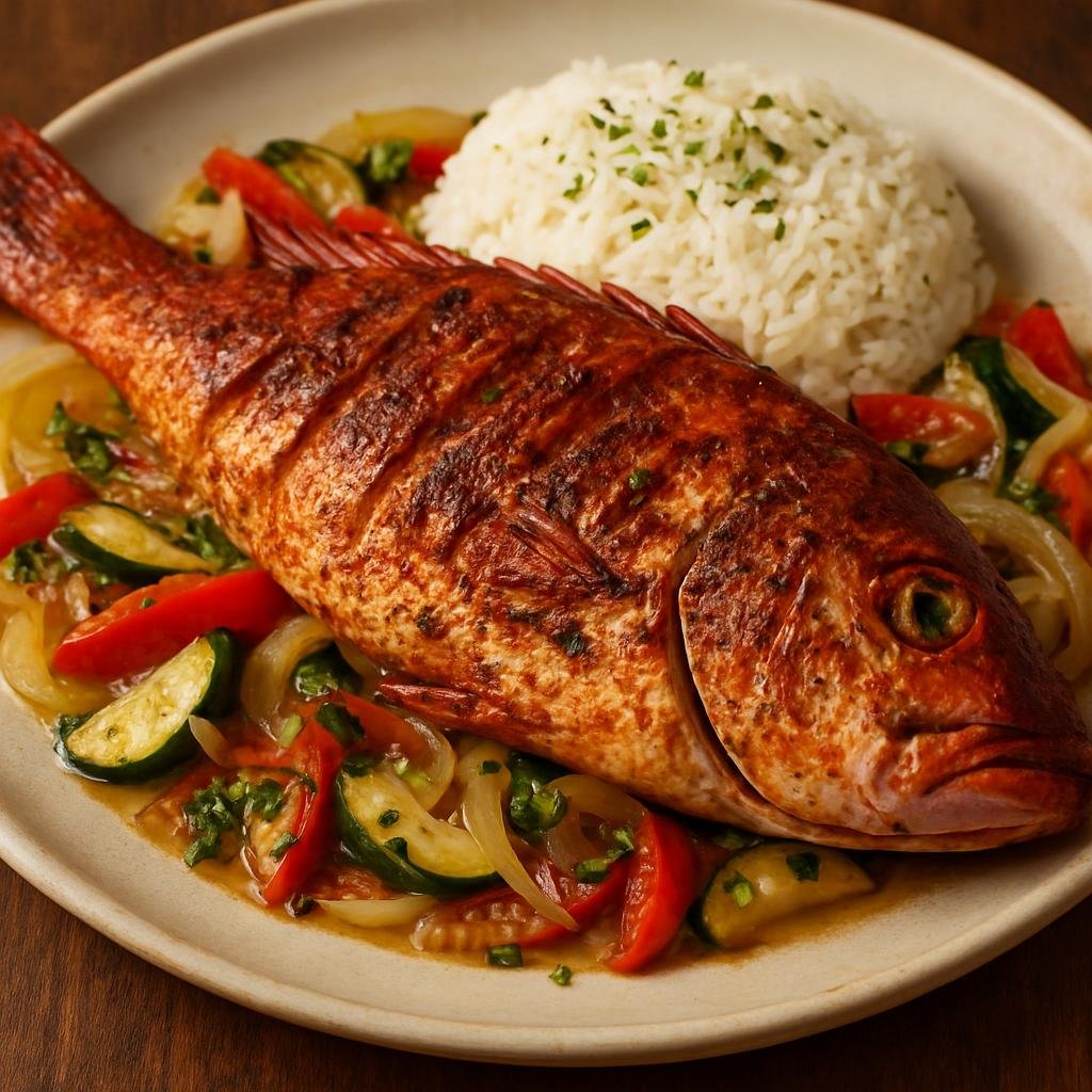 Entree: Martinique – Northern Culinary Region – Vivaneau Grillé (Whole grilled red snapper seasoned in Martinican Creole style) recipe