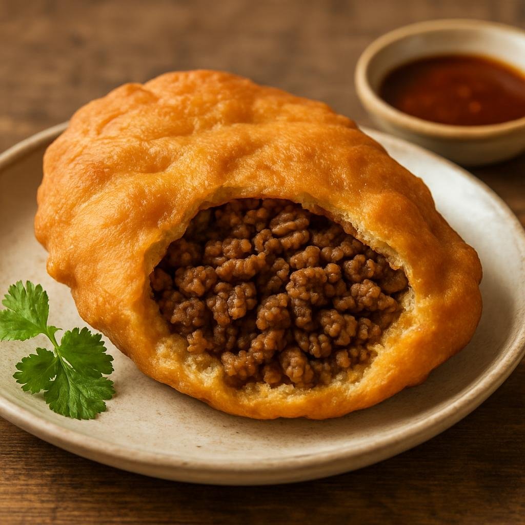 Entree: New Zealand – Maori Cuisine – Fried Bread with Mince (Deep-fried bread pockets filled with seasoned minced meat) recipe