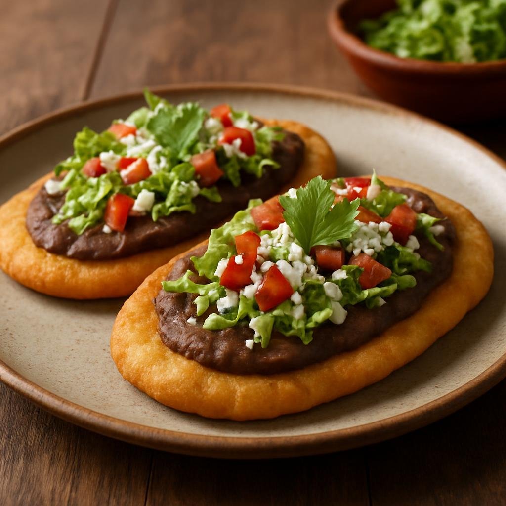 Entree: Mexico – Central Highlands – Huaraches (Thick oblong fried masa cakes topped with refried beans and traditional Mexican garnishes) recipe