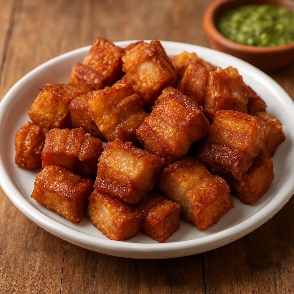 Entree: Colombia – Antioquia – Chicharrón Antioqueño (Crispy, rendered pork belly pieces cooked until golden and crunchy) recipe