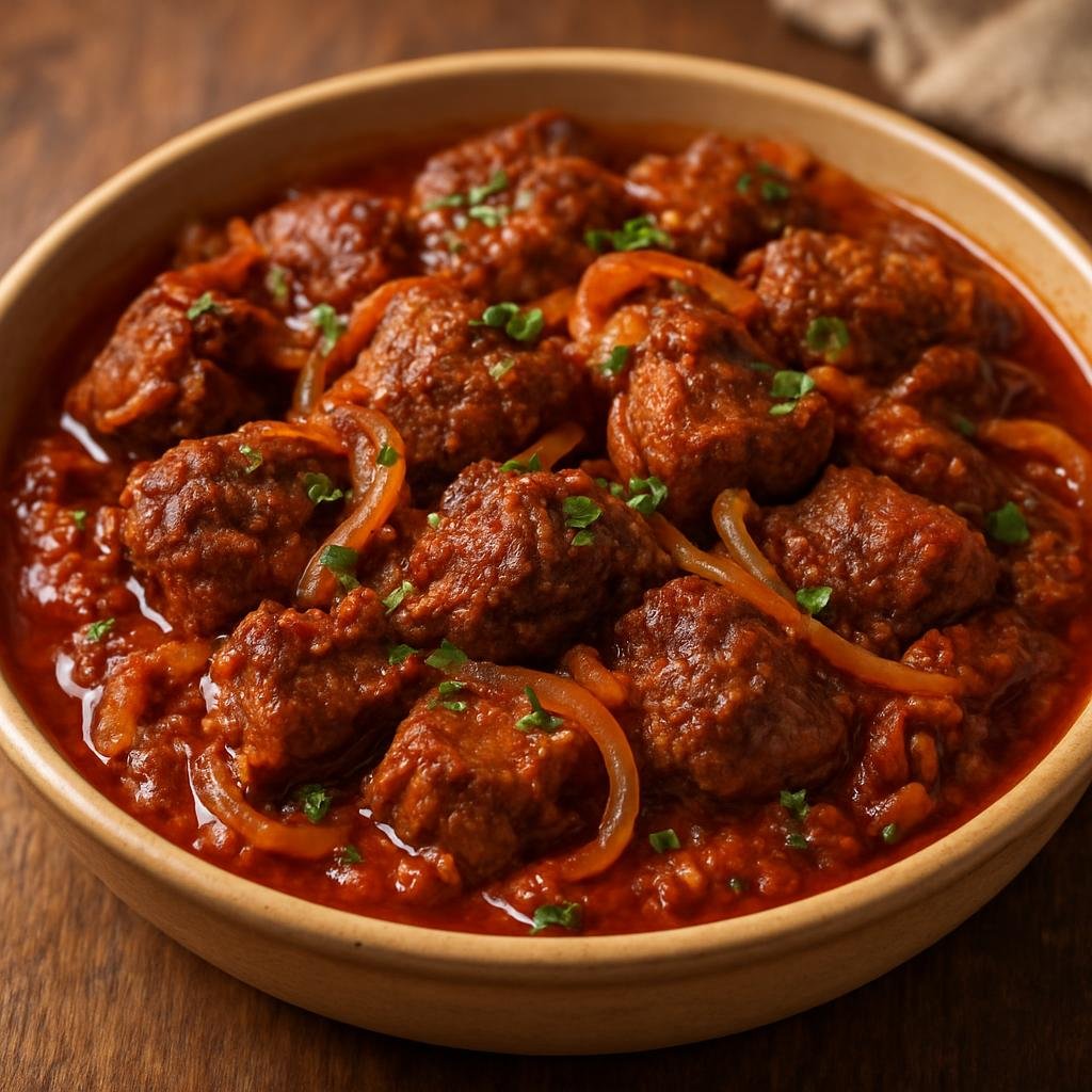 Entree: Azerbaijan – Baku & Absheron – Govurma (A braised Azerbaijani lamb stew of seared meat and onions simmered with tomato and warm spices) recipe