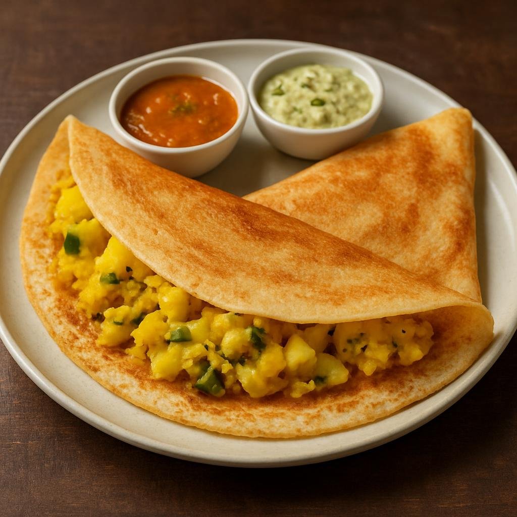 Entree: Singapore – Indian Singapore – மசாலா தோசை ➤ Masālā Dōsai (Crispy fermented rice-and-lentil crepe filled with spiced mashed potatoes) recipe