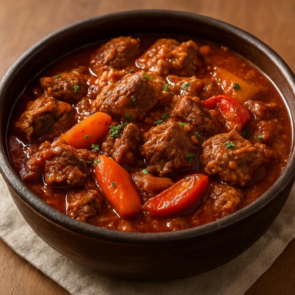 Entree: Cote d'Ivoire – National Cuisine – Kedjenou de Viande (Ivorian slow-braised spicy meat stew cooked in a tightly covered pot until richly flavored and reduced) recipe