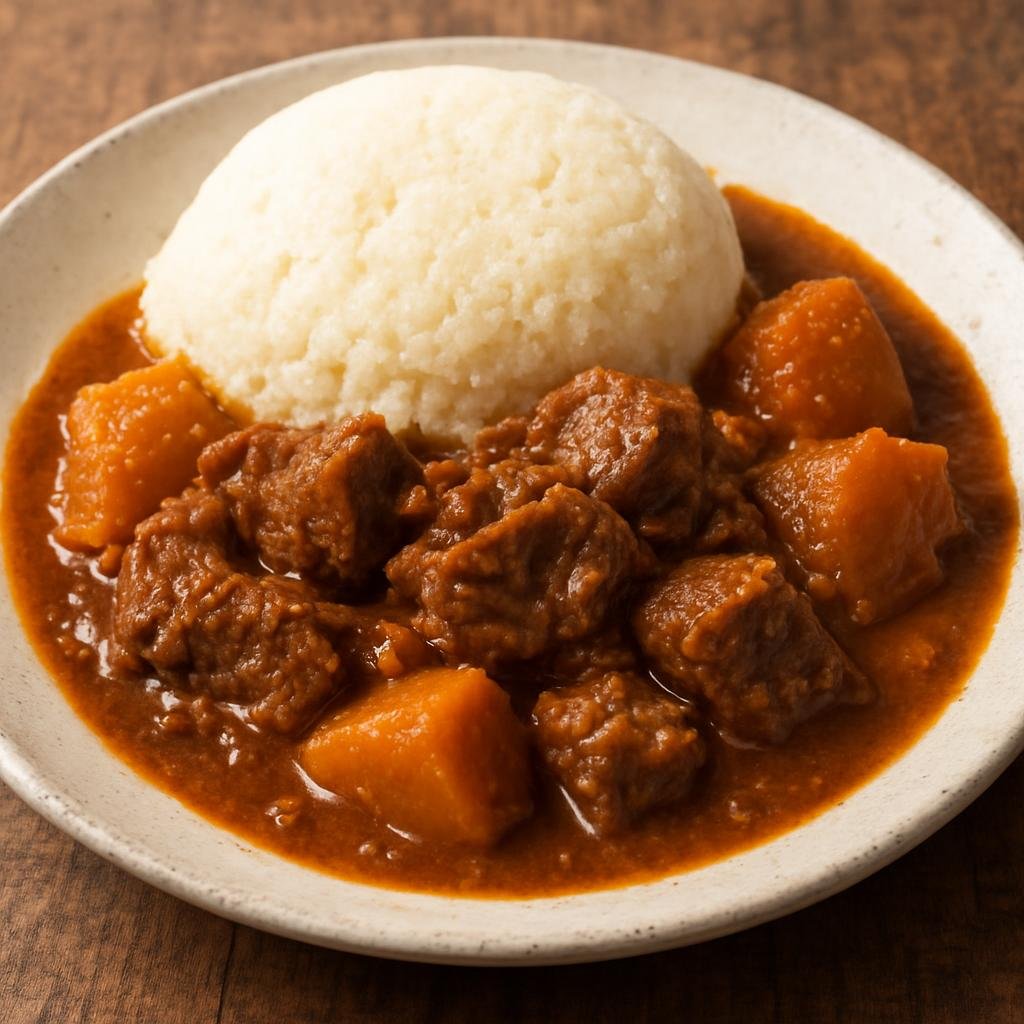 Entree: Eswatini – National Cuisine – Umkhunsu (Traditional Swazi slow-cooked meat and pumpkin stew often served with maize porridge) recipe