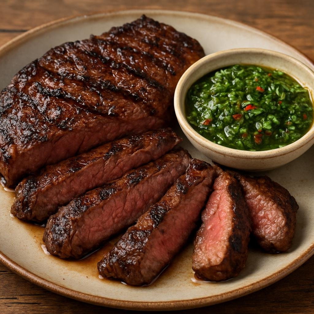 Entree: Paraguay – Northern Culinary Region – Churrasco (Charcoal-grilled seasoned steak served sliced, traditionally accompanied by chimichurri) recipe