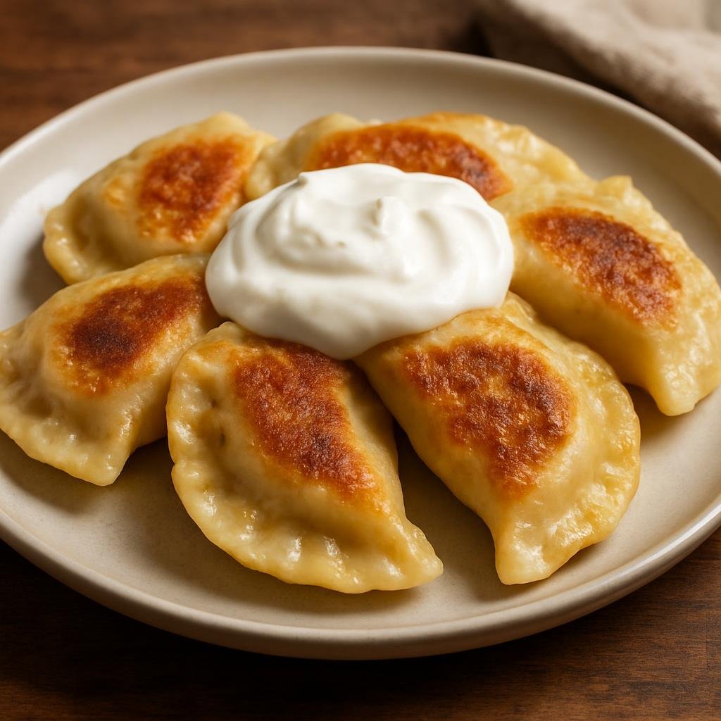 Entree: Slovakia – Northern Culinary Region – Pirohy (Boiled filled dumplings typically stuffed with mashed potato and cheese then pan-fried and served with sour cream) recipe