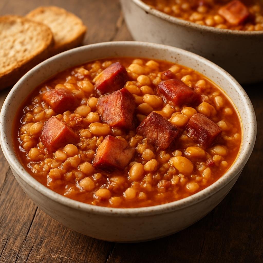 Entree: Slovenia – Northern Culinary Region – Ričet (Hearty slow-cooked barley and bean stew with smoked pork) recipe