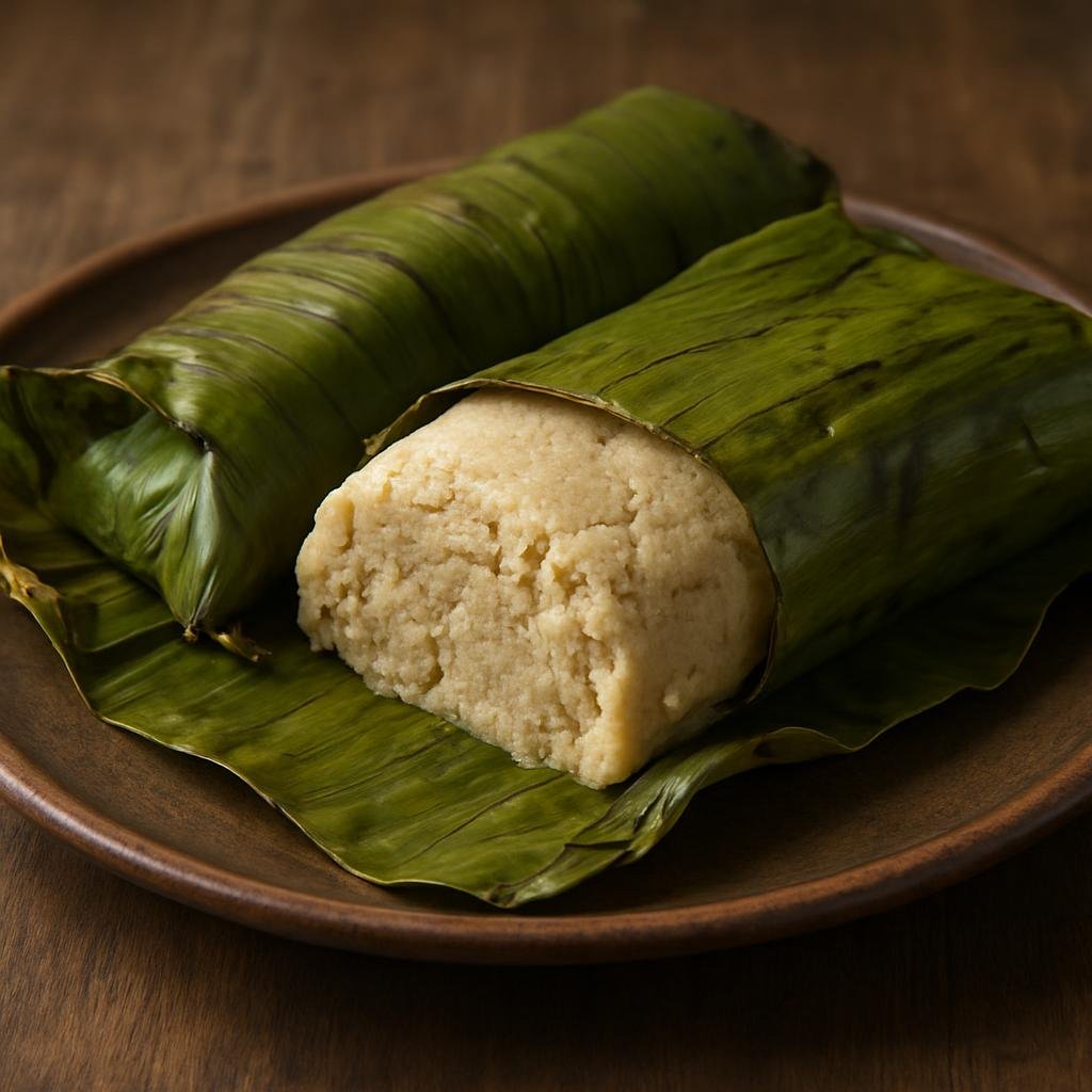 Entree: Angola – Central Culinary Region – Chikuanga (Steamed fermented cassava loaf wrapped in banana leaves, a traditional starchy staple) recipe