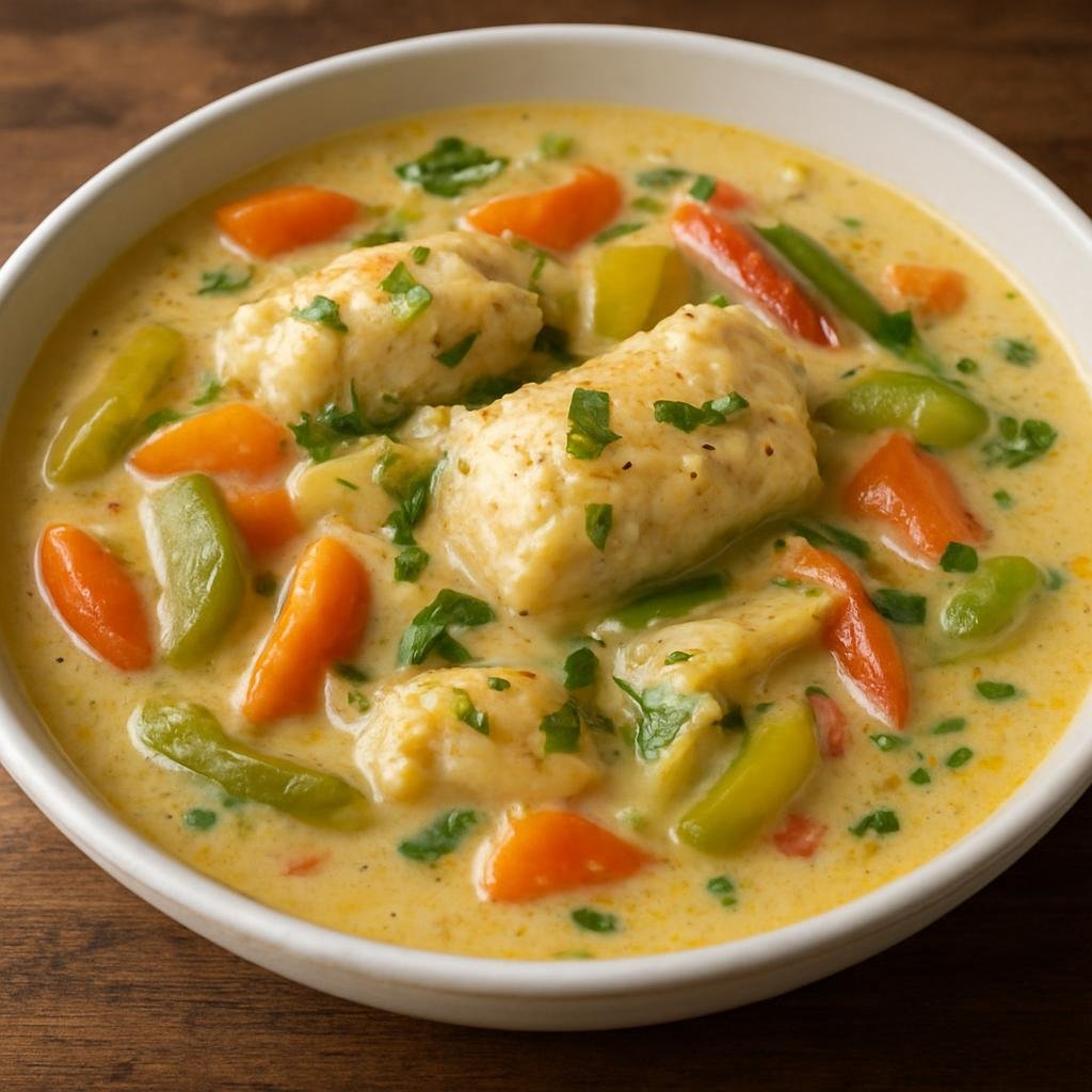 Entree: Cayman Islands – Central Culinary Region – Fish Rundown (Coconut milk–reduced Caribbean fish stew with vegetables and aromatics) recipe