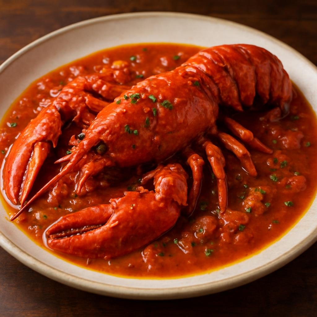 Entree: Cuba – Langosta a la Cubana (Cuban-style lobster simmered in a savory tomato, garlic, and wine sauce) recipe