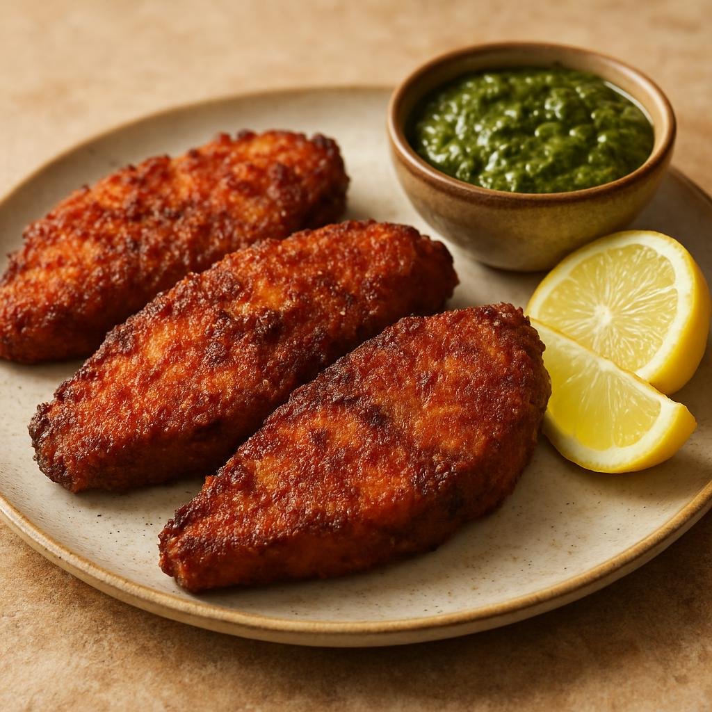 Entree: Pakistan – Coastal Pakistan – لاہوری فرائیڈ فش ➤ Lahori Fried Fish (Crisply fried, spice-marinated South Asian-style fish fillets served with lemon and chutney) recipe