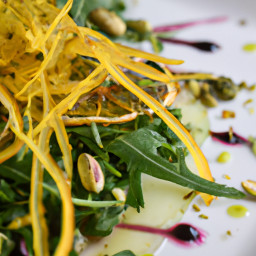Appetizer: United States – Shaved Fennel-Orange Arugula Salad with Lemon-Pecorino and Pistachios recipe