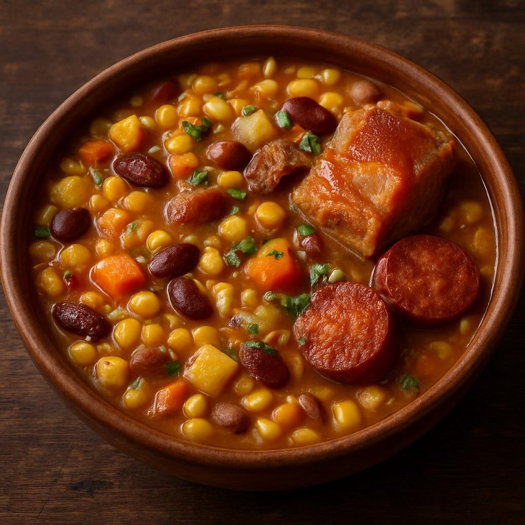 Entree: Cape Verde – Northern Culinary Region – Cachupa (Hearty slow-cooked Cape Verdean stew of corn, beans, vegetables and often pork or sausage) recipe