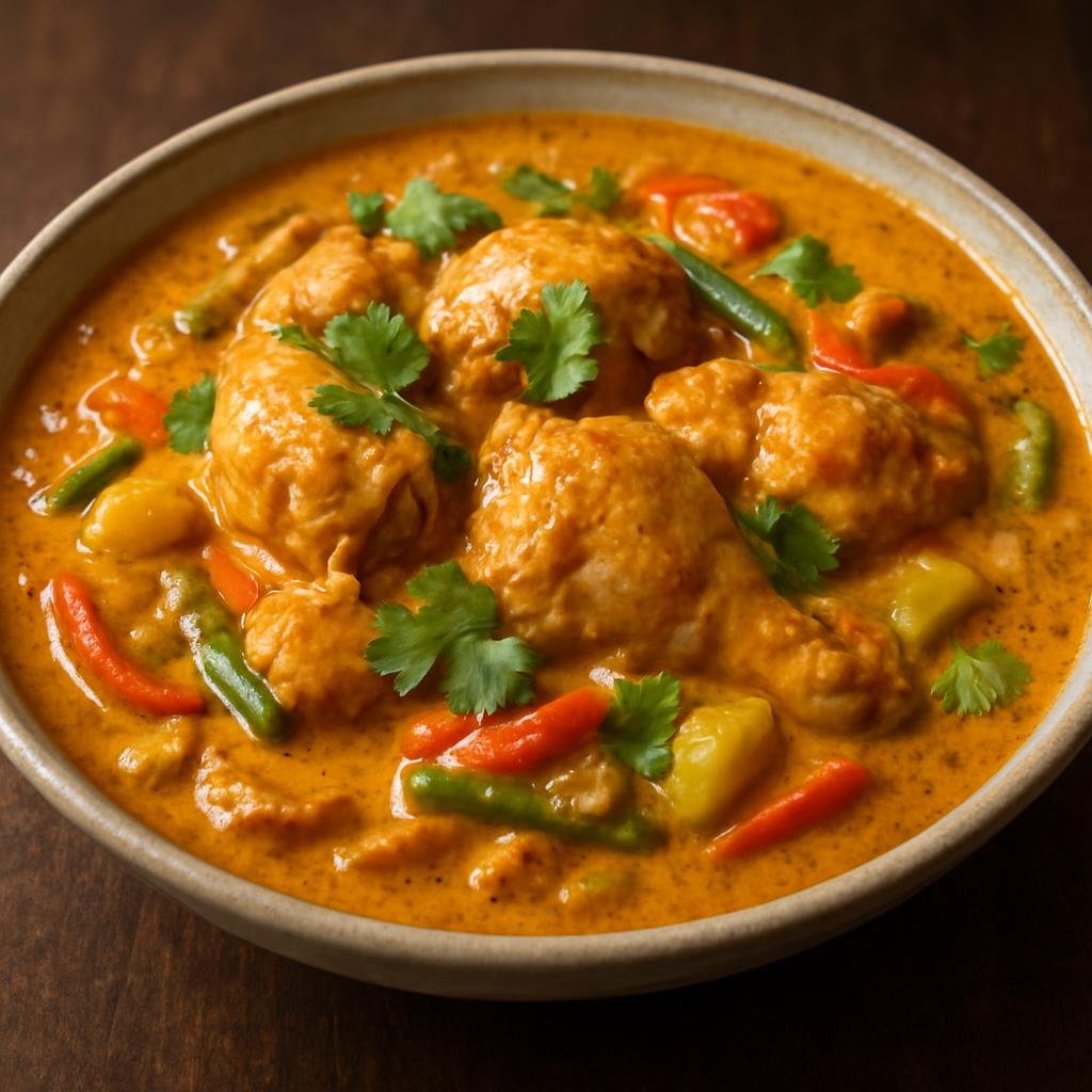 Entree: Pitcairn – Southern Culinary Region – Coconut Curry Chicken (Chicken cooked in a fragrant coconut milk curry with island spices and vegetables) recipe