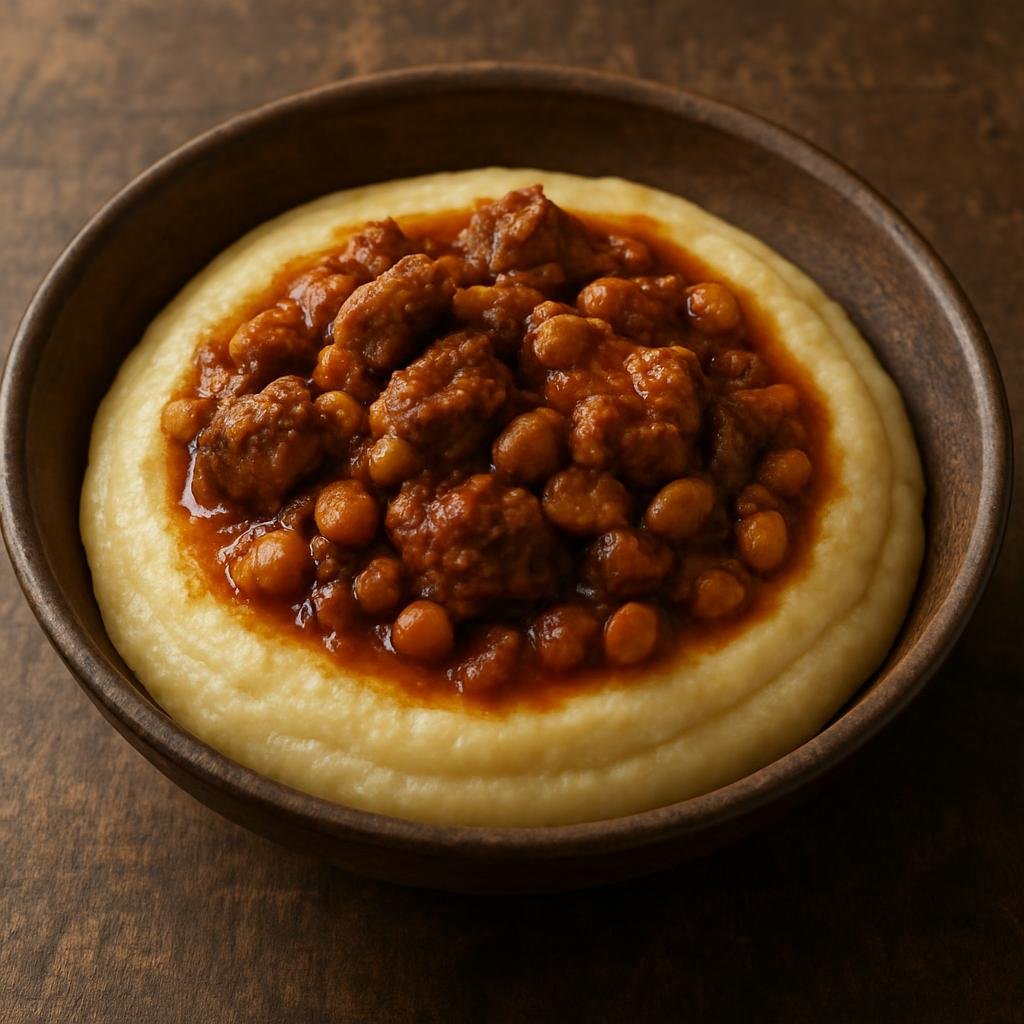 Entree: South Sudan – Southern Culinary Region – Asida (Thick cooked wheat porridge traditionally served with a savory meat and peanut stew) recipe
