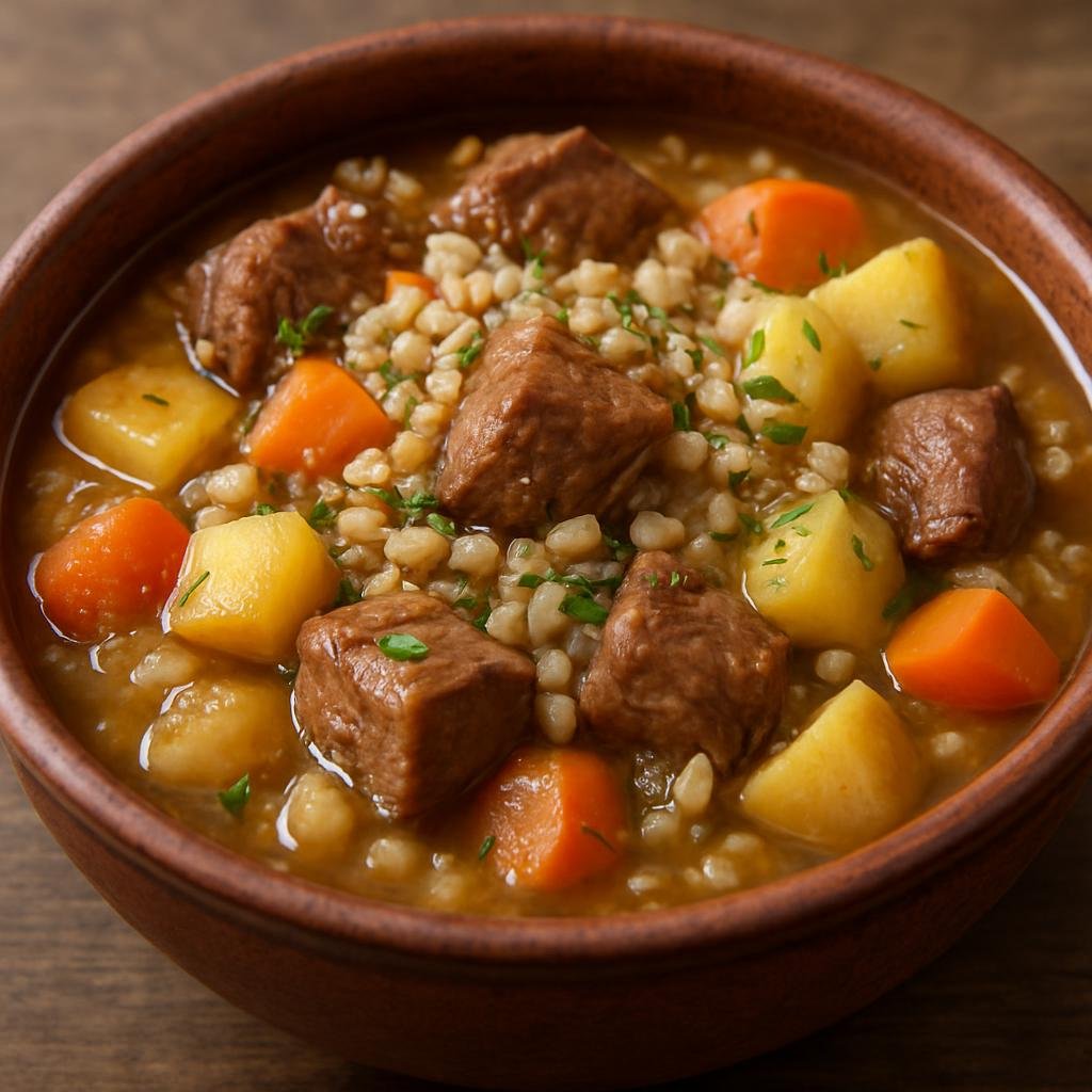 Entree: Russia – Buryat & Lake Baikal – Бухлер ➤ Bukhler (Hearty Buryat meat and root-vegetable stew with barley) recipe
