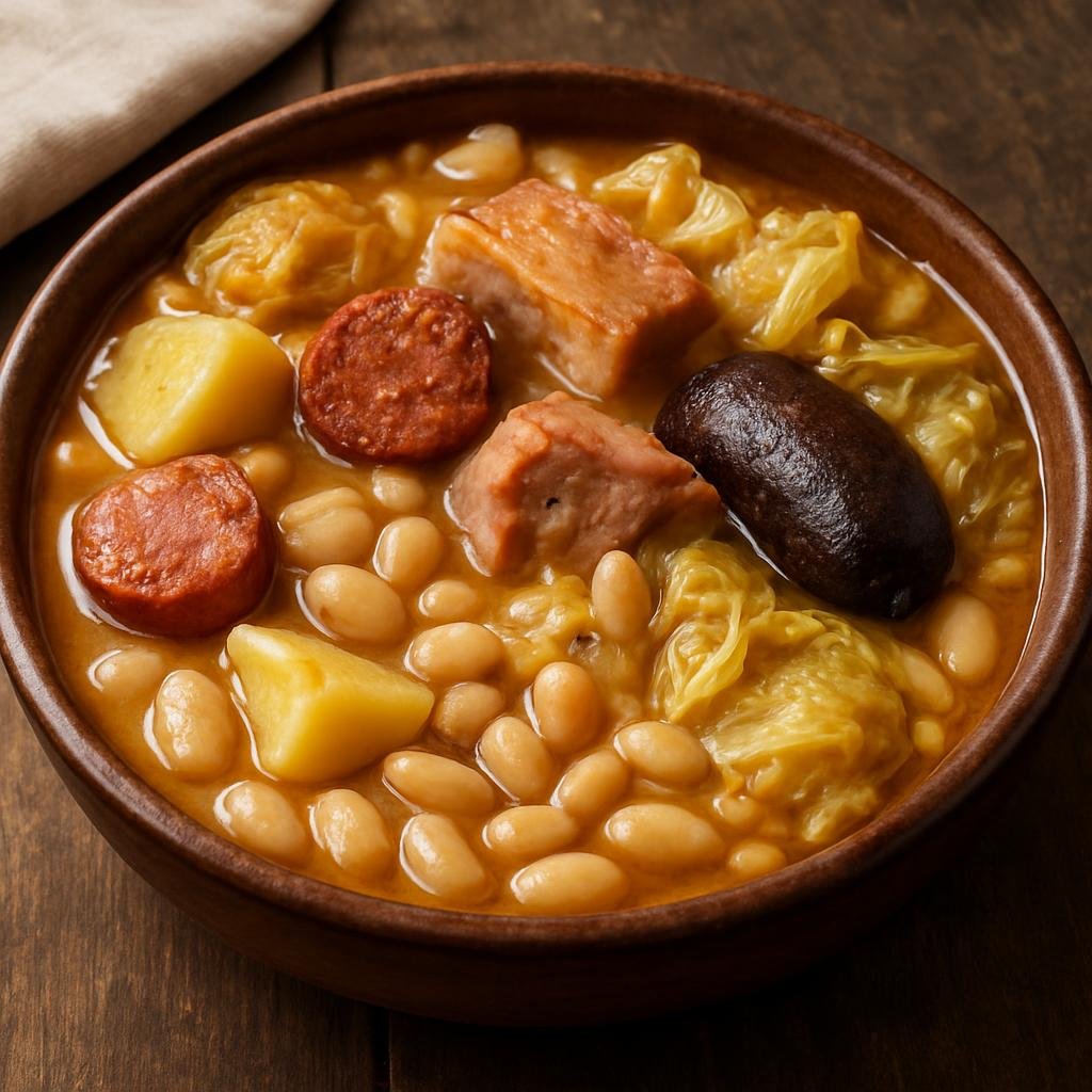 Entree: Spain – Asturias – Pote Asturiano (Robust Asturian bean and meat stew with cabbage, chorizo, and potatoes) recipe