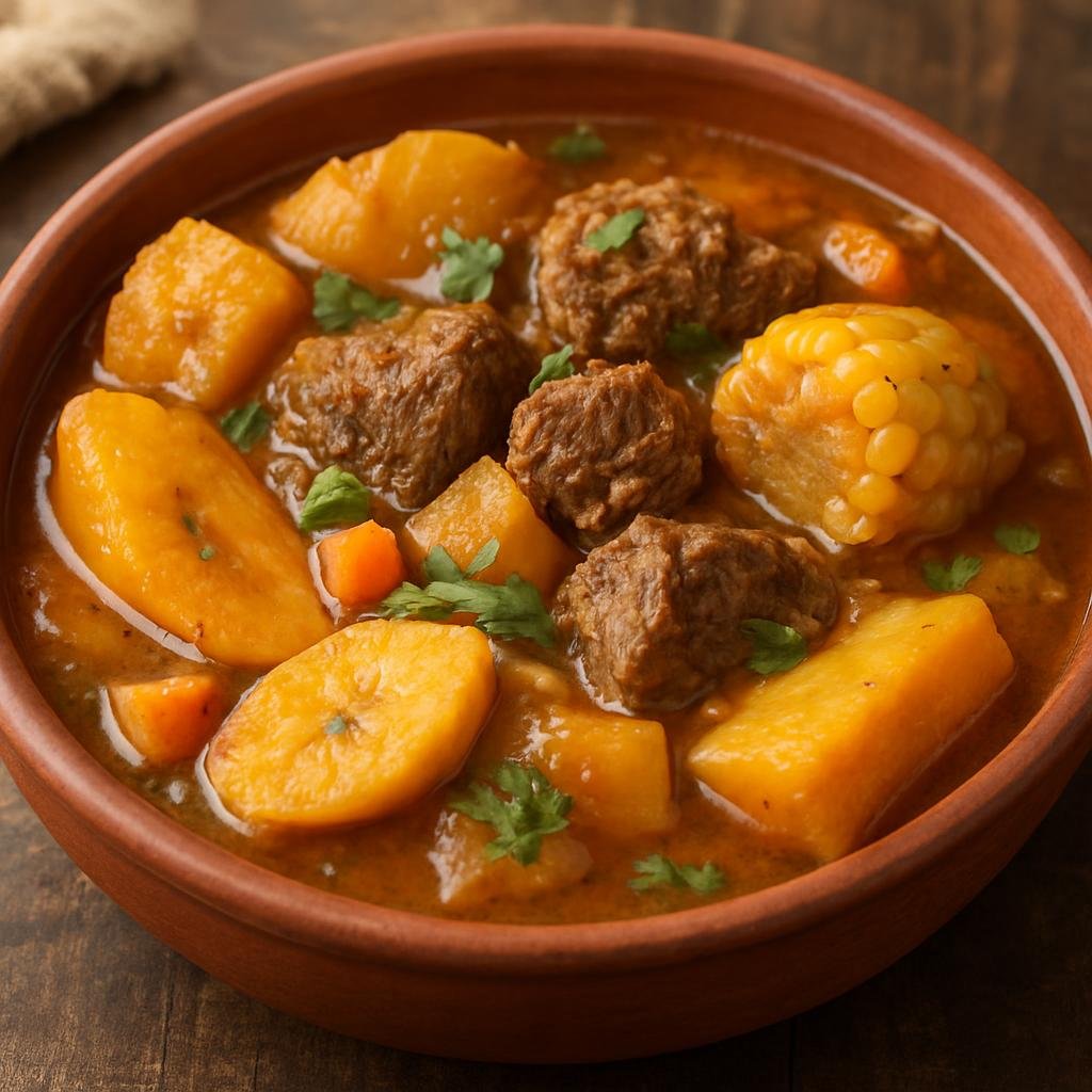 Entree: Costa Rica – Northern Culinary Region – Olla de Carne (Hearty Costa Rican beef and root-vegetable stew with plantain, yuca, corn, and local aromatics) recipe