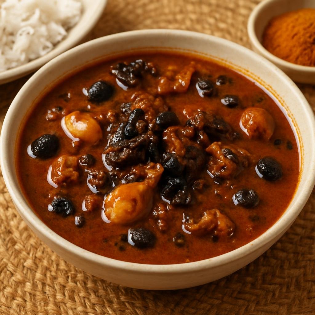 Entree: India – Tamil Nadu – வதா குழம்பு ➤ Vathā Kuzhambu (Tamarind-based curry made with sun-dried vegetables or berries typical of Tamil Nadu) recipe