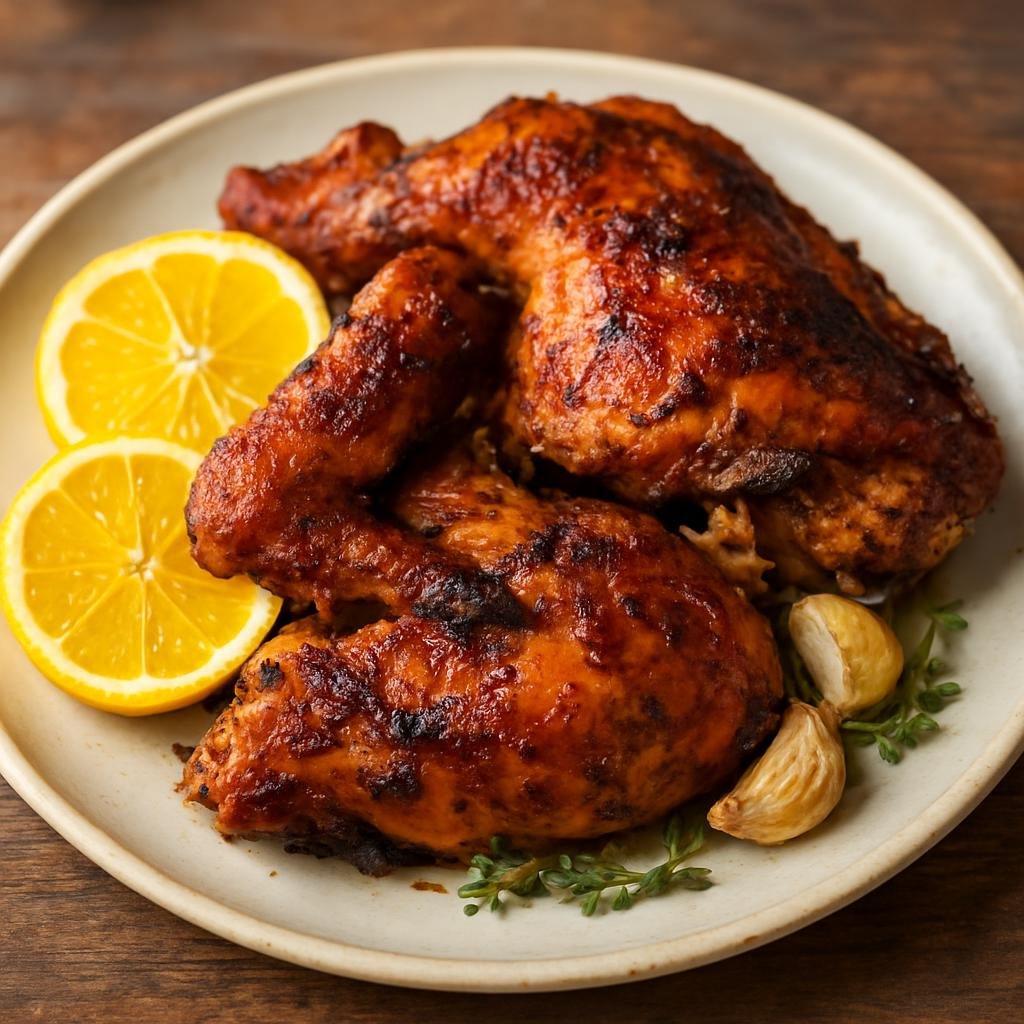 Entree: Guadeloupe – Southern Culinary Region – Poulet Boucané (Guadeloupean smoked chicken marinated in citrus, garlic, and island spices) recipe