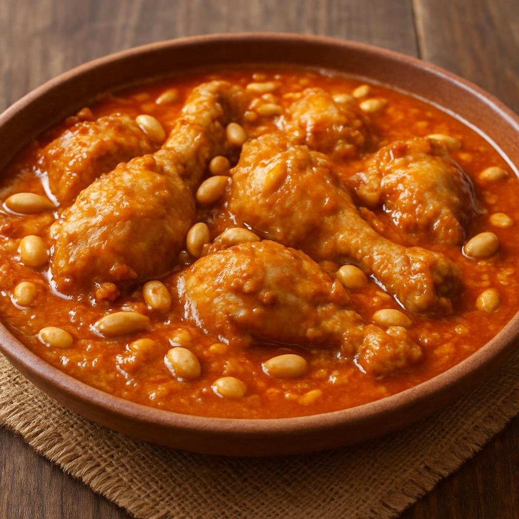 Entree: Guinea-Bissau – Southern Culinary Region – Frango com Amendoim (Guinean peanut stew of chicken simmered in a rich tomato and ground-peanut sauce) recipe