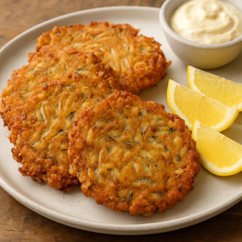 Entree: New Zealand – South Island – Whitebait Patties (Crispy pan-fried fritters of local whitebait bound with egg and light flour) recipe