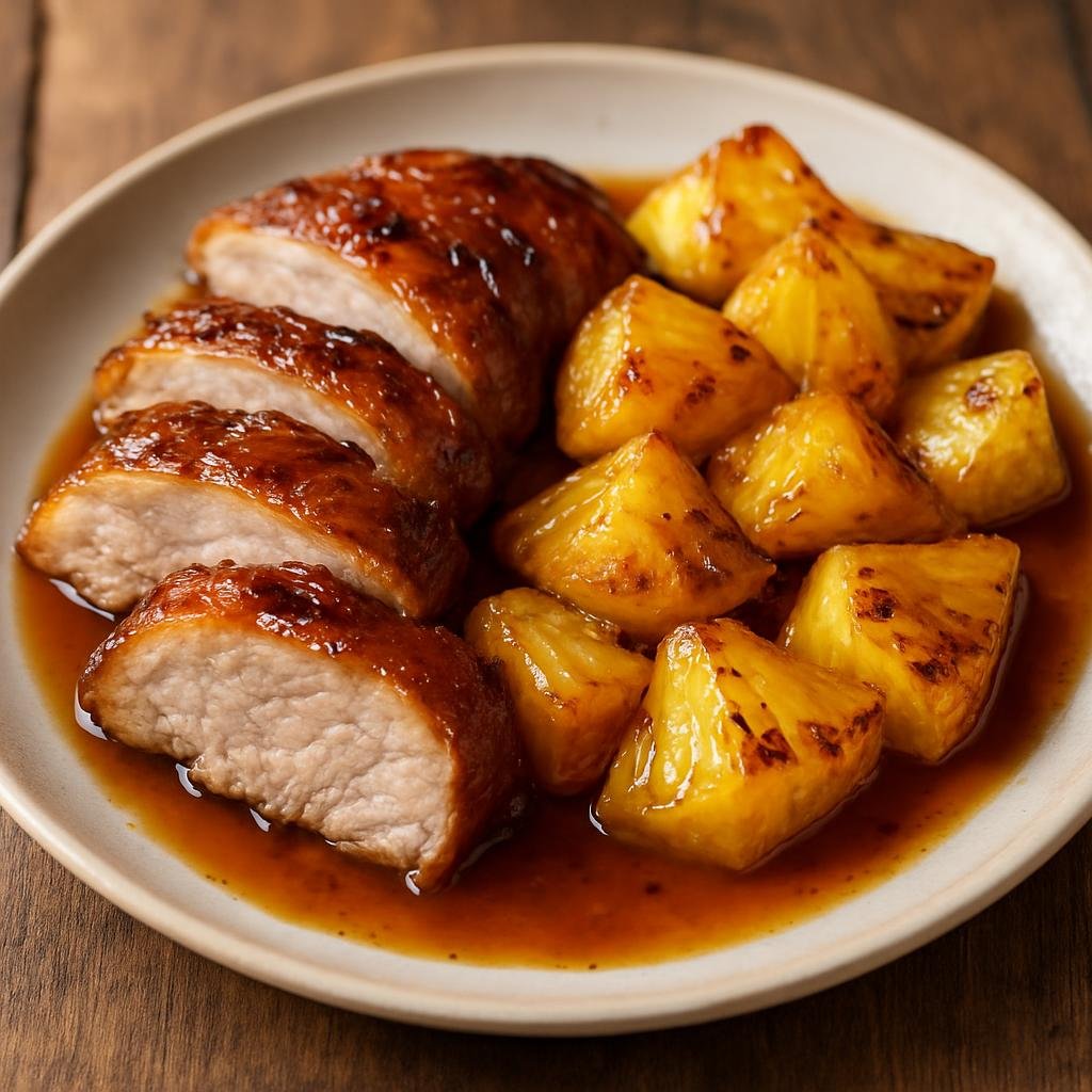 Entree: Pitcairn – Southern Culinary Region – Roast Pork with Pineapple (Island-style roasted pork glazed and served with caramelized pineapple) recipe