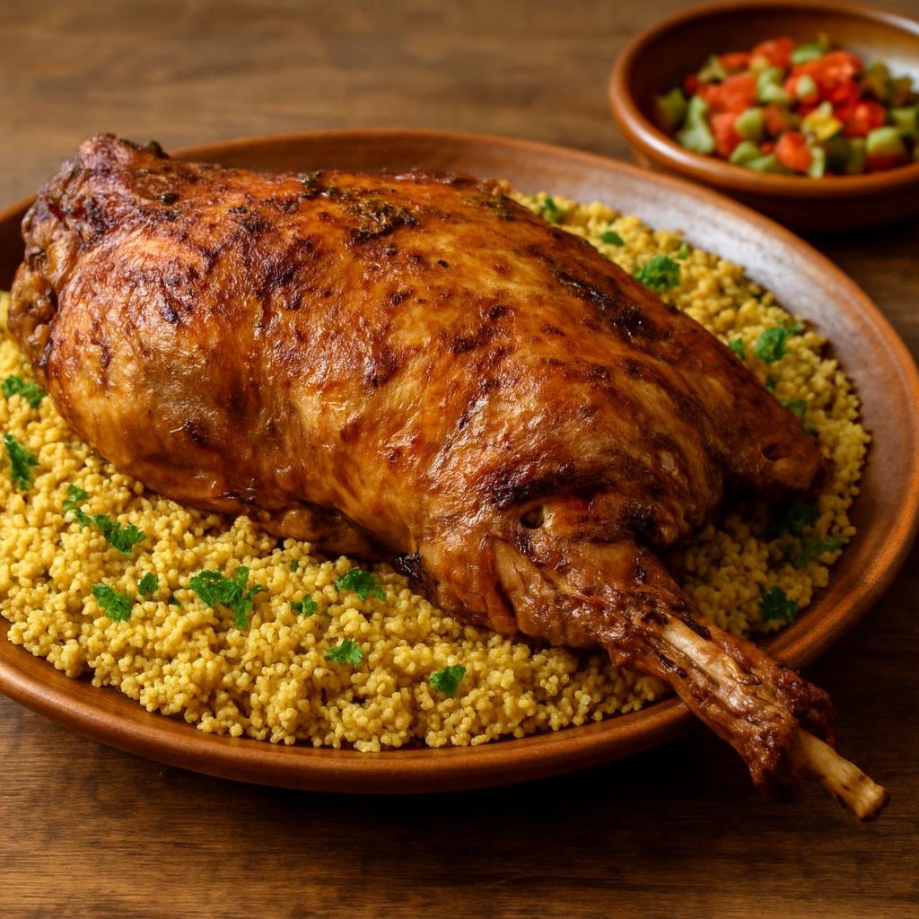 Entree: Morocco – Casablanca & Atlantic Coast – مشوي ➤ Mashwī (Whole roasted lamb traditionally seasoned with North African spices and cooked until tender) recipe