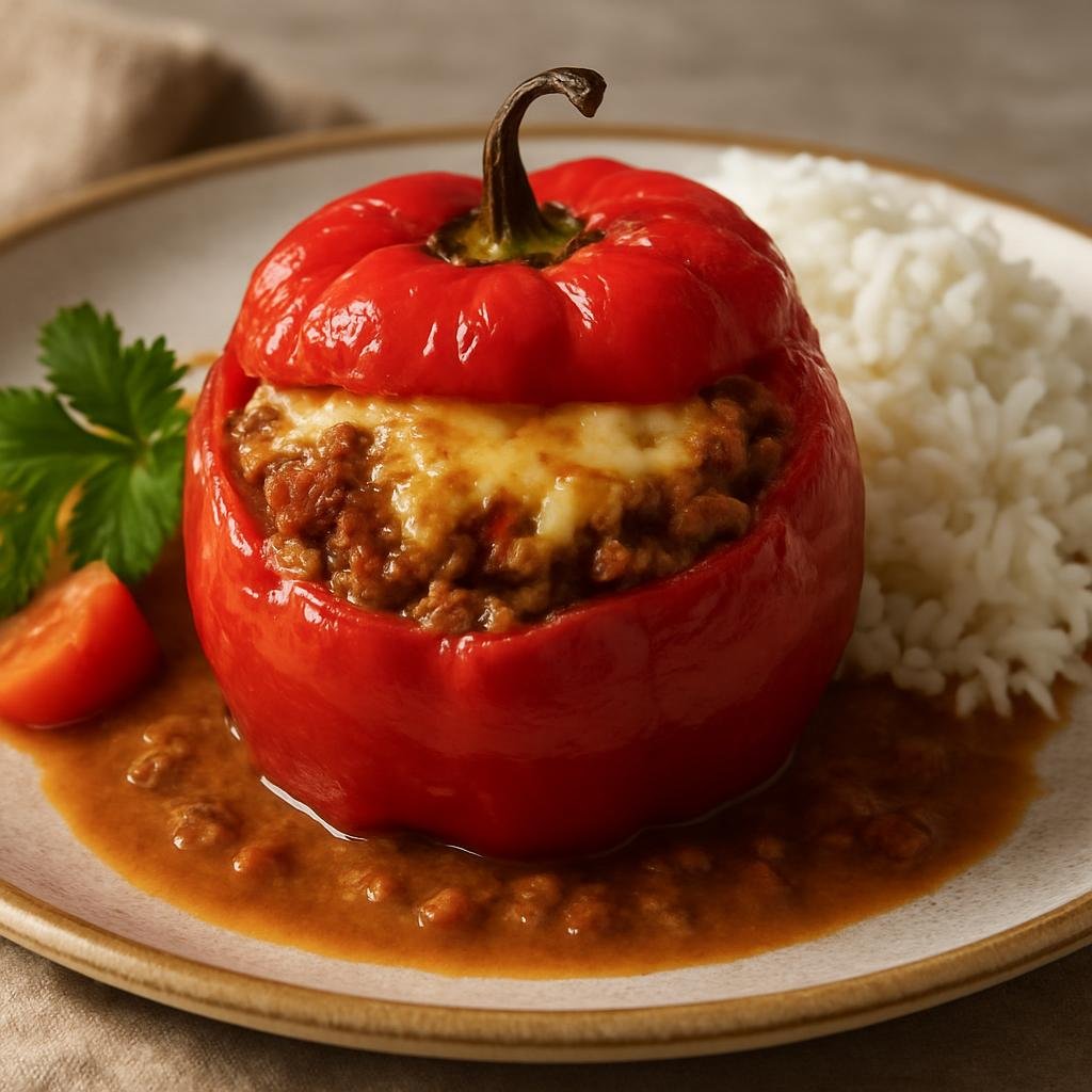Entree: Peru – Andean Highlands – Rocoto Relleno (Stuffed spicy rocoto peppers filled with seasoned meat, vegetables, and cheese and baked until tender) recipe