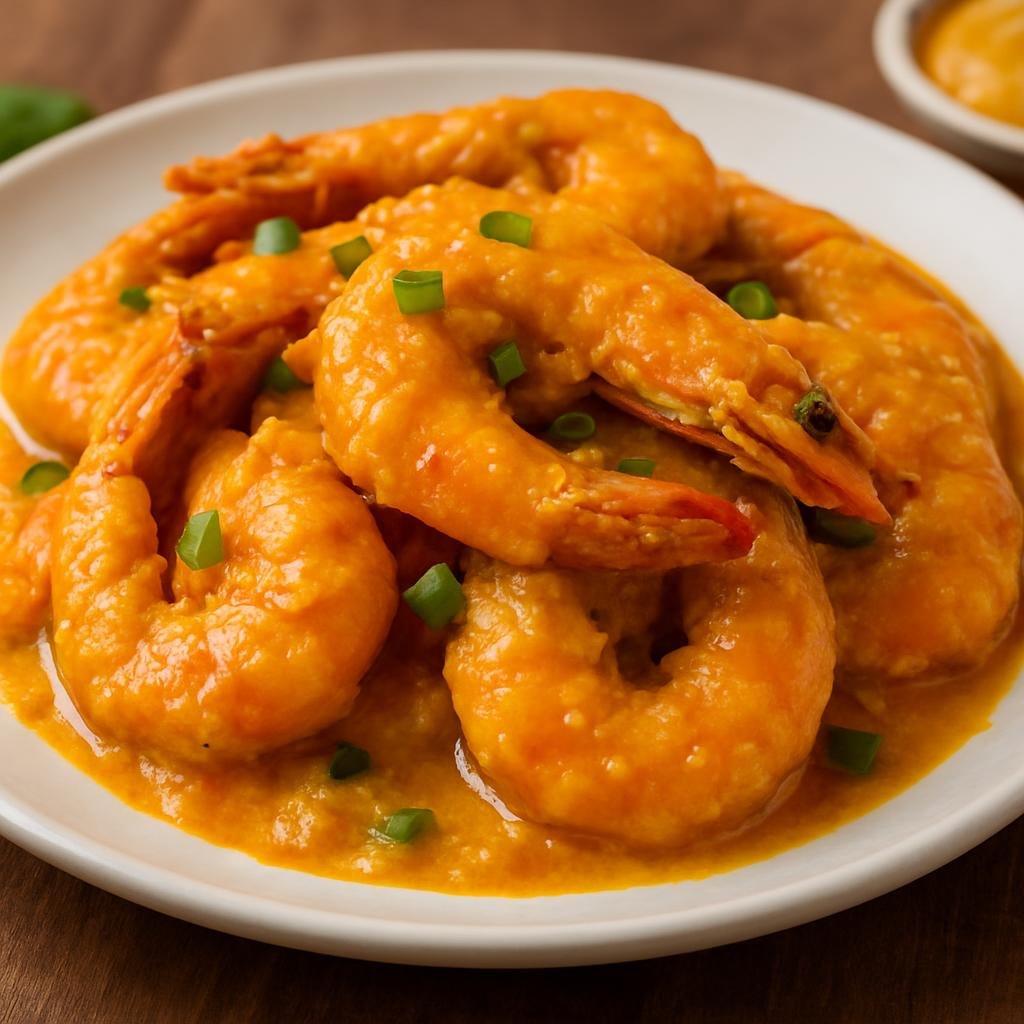 Entree: Malaysia – Malaysian Chinese – 咸蛋黄虾球 ➤ Xian dan huang xia qiu (Prawns coated in a rich savory sauce made from salted egg yolks) recipe