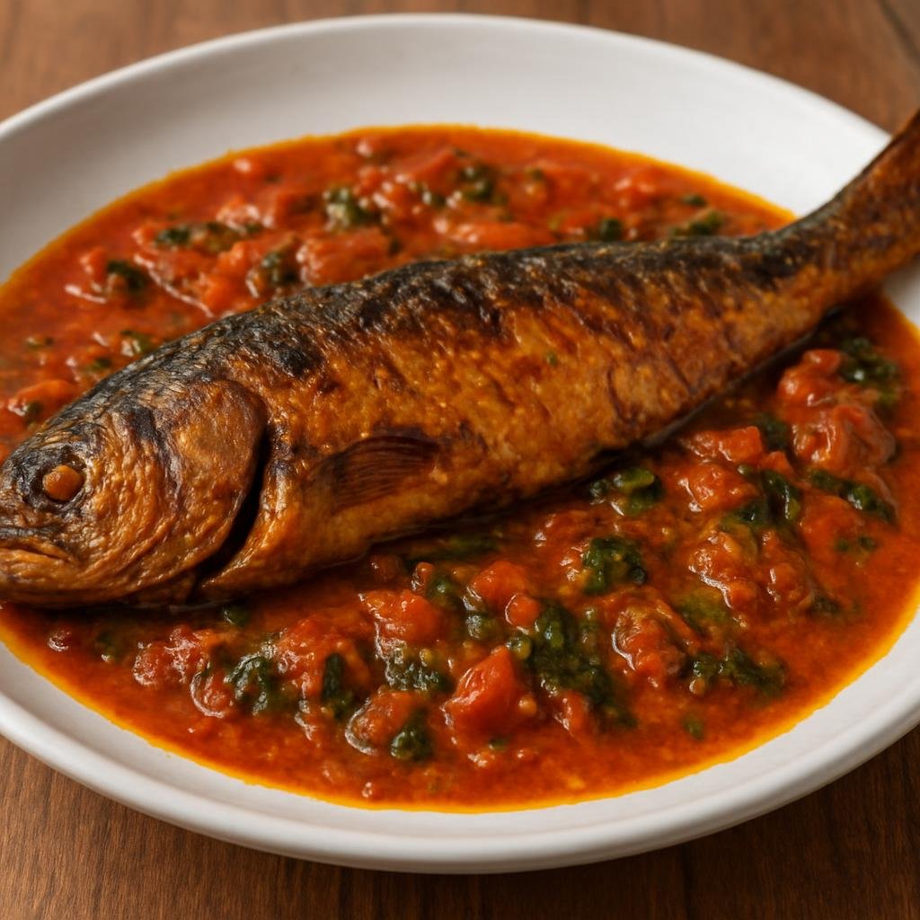 Entree: French Guiana – Northern Culinary Region – Poisson Boucané (Creole smoked fish simmered in a spicy tomato and herb sauce) recipe