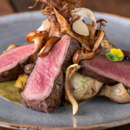 Entrée: United States – Venison Steak with Sautéed Oyster Mushrooms and Onions recipe