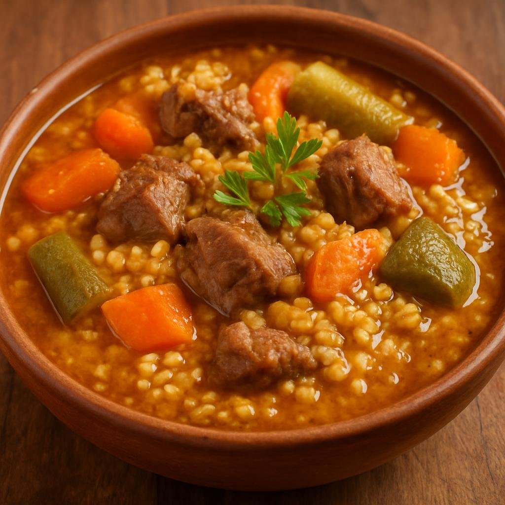 Entree: Mauritania – Southern Culinary Region – شرشم ➤ Sharsham (Hearty Mauritanian lamb and millet stew with spiced broth and vegetables) recipe