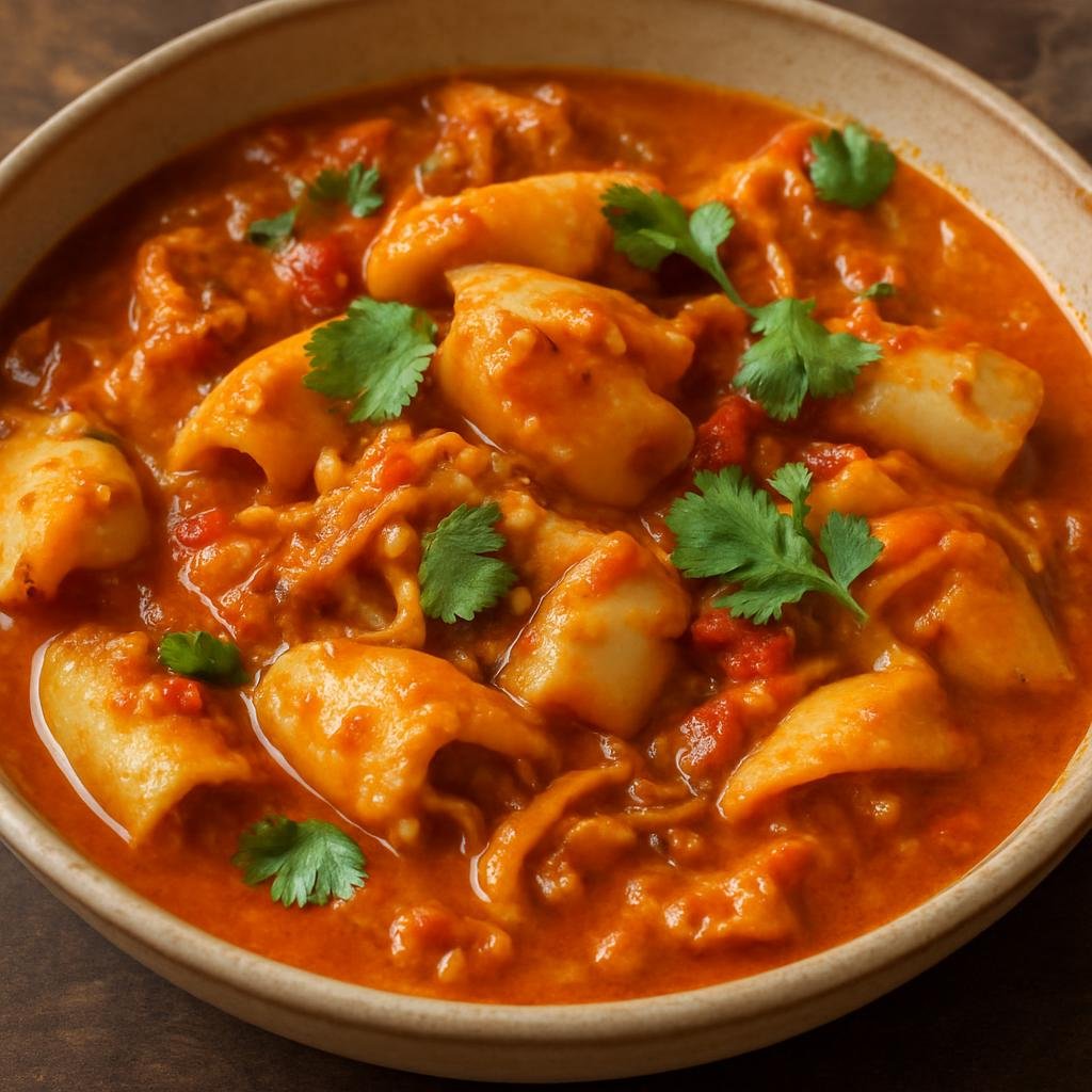 Entree: Mozambique – Southern Culinary Region – Choco à Moda de Moçambique (A Mozambican-style cuttlefish stew braised in tomatoes, coconut milk, and piri‑piri chilies) recipe