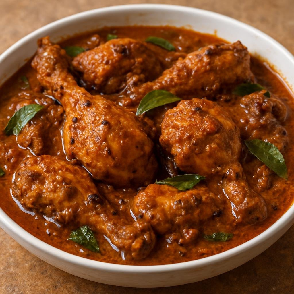 Entree: India – Tamil Nadu – செட்டிநாடு சிக்கன் ➤ Ceṭṭināṭu Sikkaṉ (Fiery, aromatic South Indian chicken curry from Chettinad featuring roasted spices and coconut) recipe